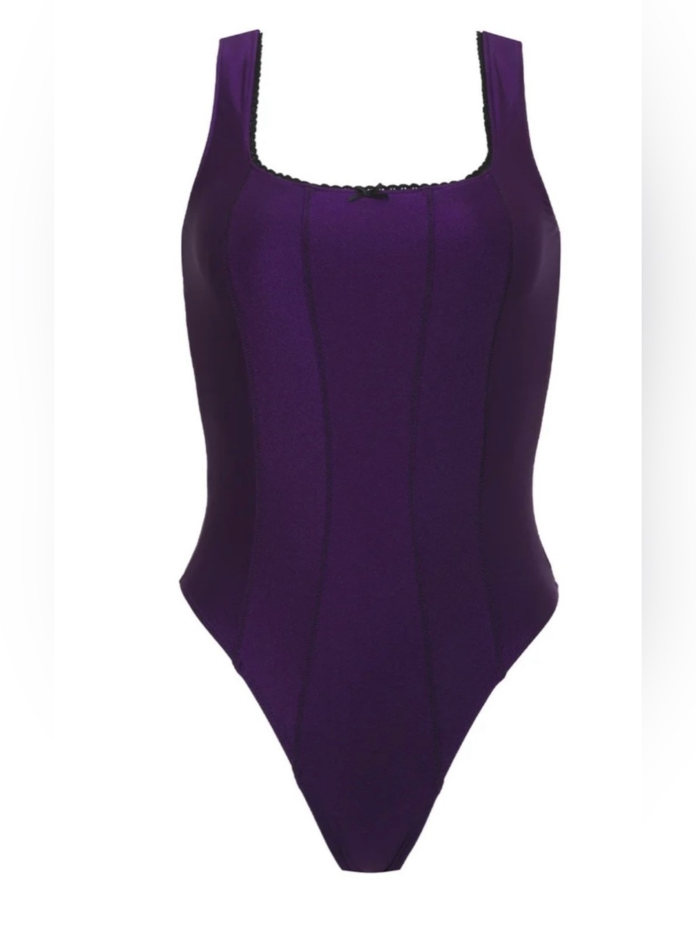 NWT Frankie’s Bikinis Corset Purple Etta Shine Cheeky One Piece Swimsuit Size L
